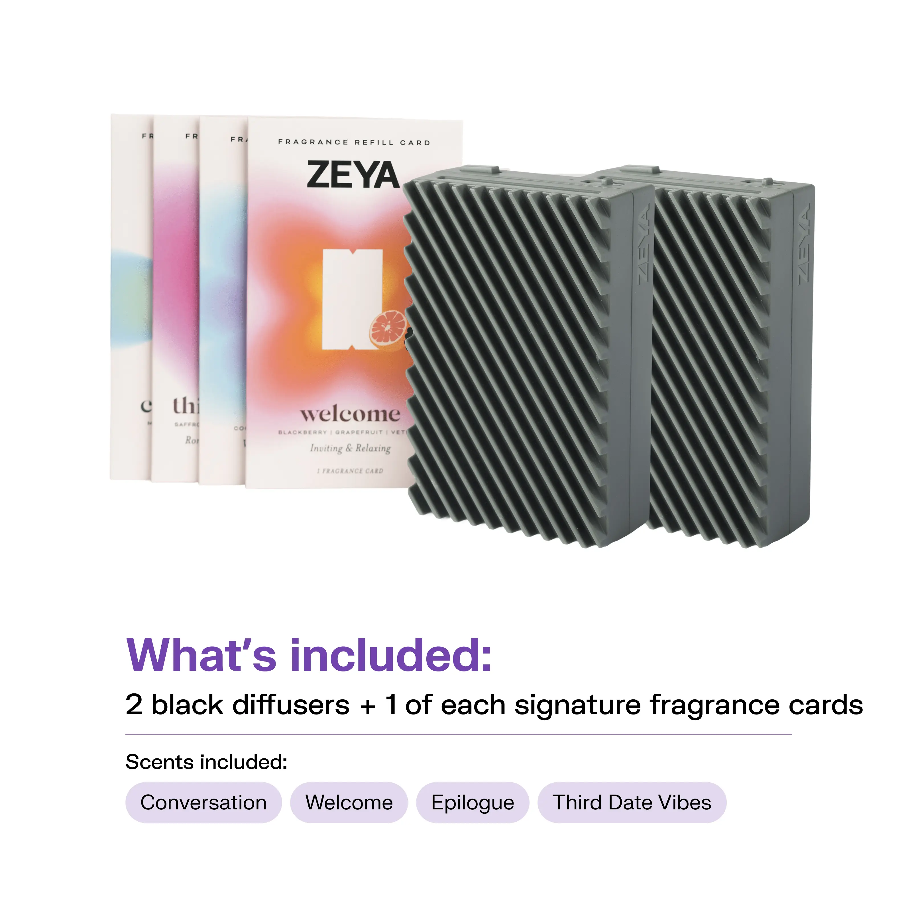 ZEYA | Ritual Bundle 2 Portable Fragrance Diffuser with 4 Refill Cards, Cordless Pet Friendly Air Freshener