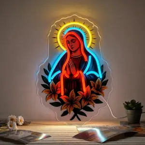 Holy Virgin Mary Neon Sign Light, Acrylic Catholic Decor Lamp Arm Glow Creates Peaceful Devotional Vibe For Bedroom, Living Room & Office, Great For Prayer, Meditation And Church Gatherings, Thoughtful Gift For Catholic Believers.