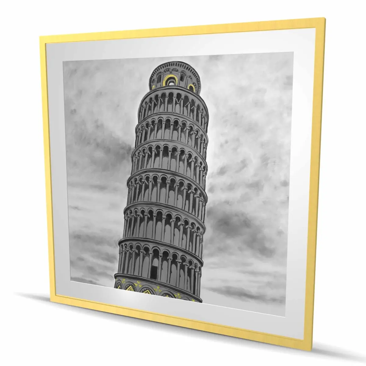 Begin Home Decor C1FM48481YJJT5 48 x 48 in. Tower of Pisa Yellow Office Framed Print Wall Art - Home Decor Art