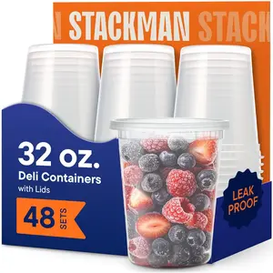 32 oz Deli Containers with Lids (48 Sets) – Quart Clear Plastic Food Storage Containers, Airtight Leak-Resistant Seal, BPA-Free, Microwave & Freezer Safe for Meal Prep Soup Takeout to-Go