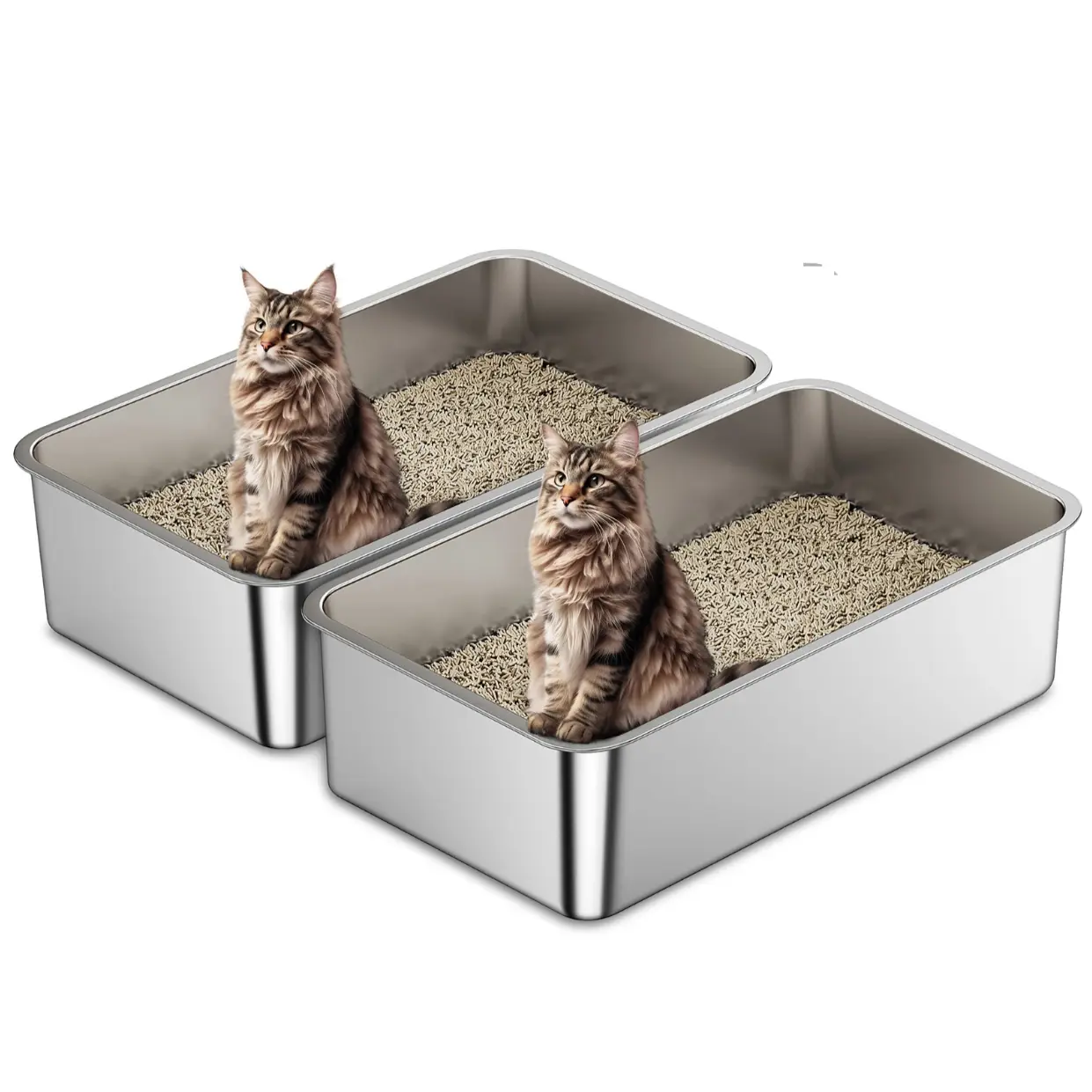 2 Pcs Stainless Steel Litter Box for Cats Odor-Resistant Non-Stick Easy to Clean Safe for Pets Cat Toilet with Odour Control & Rust-Resistant Construc