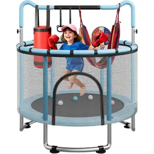 55/60" Trampoline for , 4.5/5 FT  Trampoline with Enclosur Net, Basketball Hoop & Sandbag, 440 LBS Capacity, Adjustable Height,Gifts for Ages 3-12 Boys & Girls