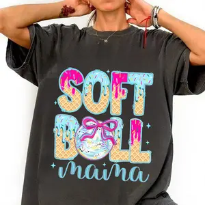 Softball Mama Shirt, Cute Ice Cream Softball Mom Tee, Waffle Cone Sports Mama Shirt, Kawaii Softball Game Day Shirt, Colorful Pastel Baseball Mom Tee
