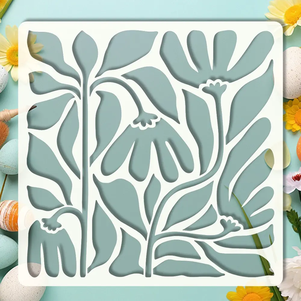 Abstract Creative Artistic Floral Flower Template, 6 X 6 Inches Elegant Plant Design for Crafts & Party Decor, Perfect for Home, Canvas, Wood, and Wall Art Decoration, Flower Leaf Print