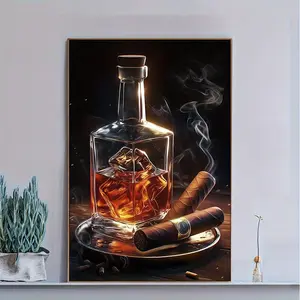 1 Count, Whiskey and Cigar art print - Relax Time frameless wall posters - Modern Art Deco style home decor for offices, living rooms, bedrooms - Stylish themed interior artwork - minimalist and elegant design