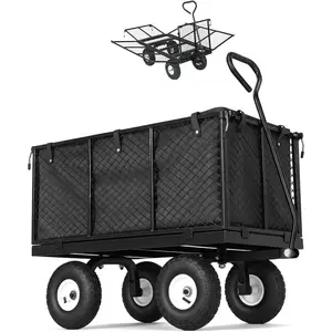 800LBS Load Steel Garden Cart, Wheeled Utility Wagon with Detachable Mesh Panel, All Terrain Tires Rotatable Handle for Outdoor Yard Farm Use