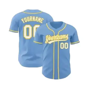 Personalized Team Baseball Jersey Shirt, Custom Light Blue White-Gold Baseball Jersey, Custom Number Baseball Team