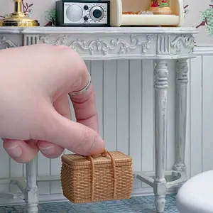 1 Miniature Woven Picnic Basket Plastic Model for Dollhouse Creative Scene Decor Photography Prop, Perfect Gift Idea