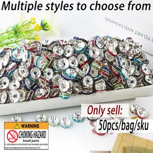 10mm Metal Crystal Bead, Bead Assortment, 50pcs/set Artificial DIY Jewelry Accessories for Bracelet & Necklace, DIY Jewelry Making Supplies for Women & Girls