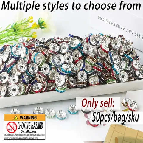 10mm Metal Crystal Bead, Bead Assortment, Bead Mix, 50pcs/set Artificial DIY Jewelry Accessories for Bracelet & Necklace, DIY Jewelry Making Supplies for Women & Girls, Diy Beads, Beading Supplies
