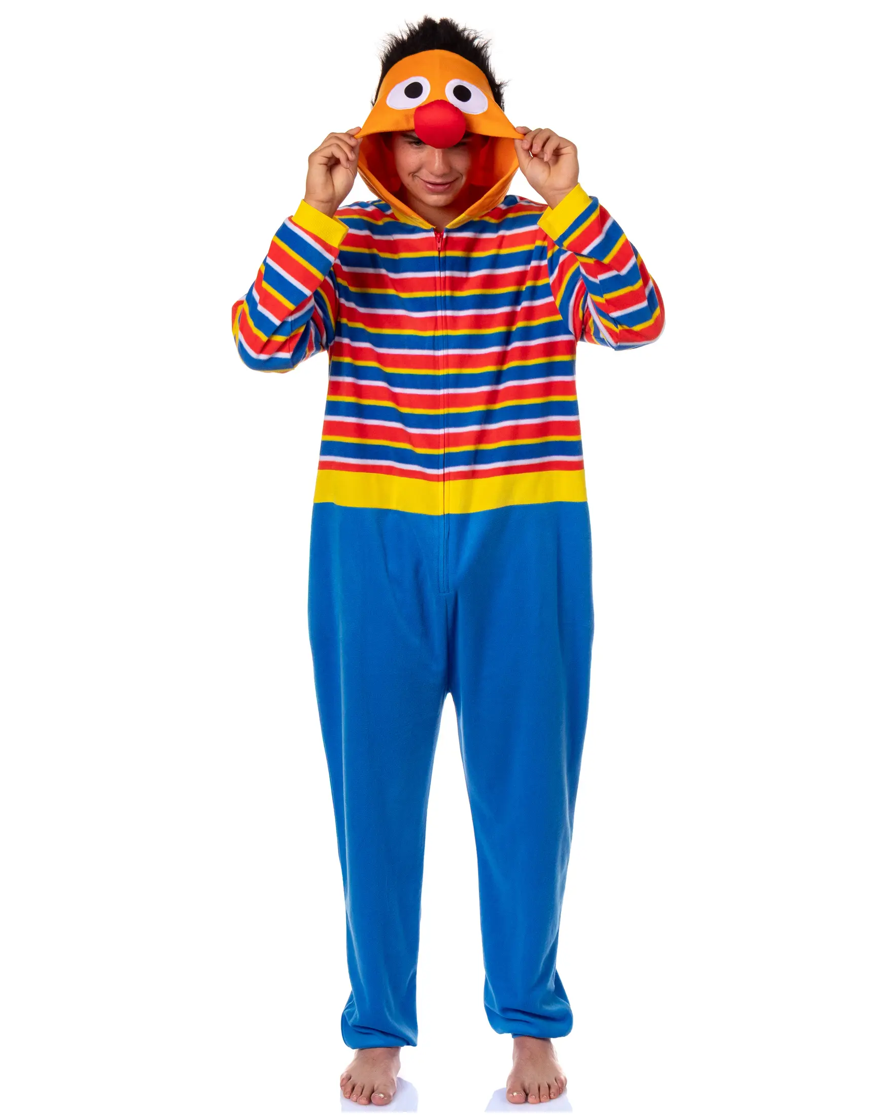 Sesame Street Union Suit Ernie Adult Hooded Costume Pajama