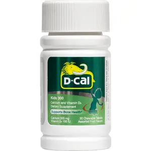 D-Cal Kids 300 Calcium & Vitamin D3 – Chewable Fruity Tablets for Strong Bones & Healthy Teeth | Calcium 300 mg + Vitamin D3 100 IU | 30 Chewable Tablets