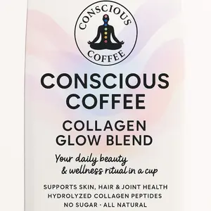 Conscious Coffee Collagen Glow Blend - Hydrolyzed Collagen Peptides Infused Whole Bean Coffee for Skin Hair Joint Health No Sugar All Natural Daily Beauty Ritual