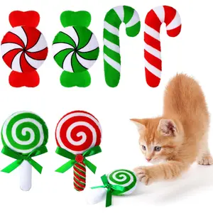 6 Pcs Christmas Catnip Cat Toys Peppermint and Candy Cane Cat Chew Toy Resistant Cute Soft Interactive Kitten Teething Toys Cat Pillow Gift for Indoor Cats Lovers(Peppermint) Cartoon Catnip Scented Cat Toy