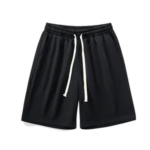 Men’s solid-color drawstring loose straight-leg shorts—versatile basic knit athletic shorts; suitable for everyday wear, outdoor activities, day trips, beach vacations, and summer menswear.