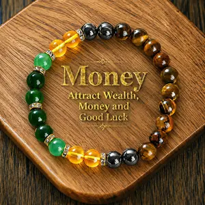 Attract Wealth,Abundance and Prosperity - Lucky Money Bracelet w/ Black Onyx & Tiger's Eye,Natural Tiger Eye Beaded Lemon Jade + Jade Green Money Attracting Bracelet