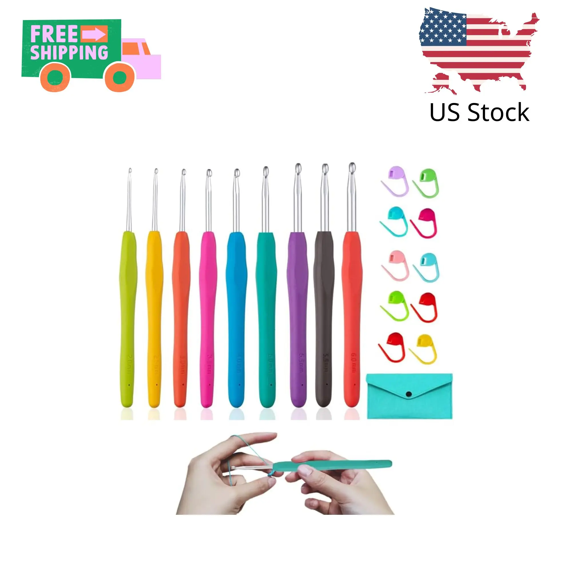 Ergonomic Crochet Hooks Set, 9 Sizes