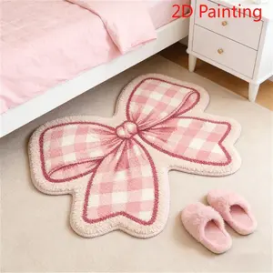 Valentine's Day Pink Bow Bedroom Decoration Bedside Carpet Nordic Light Luxury Living Room Sofa Plush Carpet French Romantic Cloakroom Lounge Carpet Washable Study Office Area Swivel Chair Carpet Home Kitchen Bathroom Toilet Carpet Home Decorative Rug