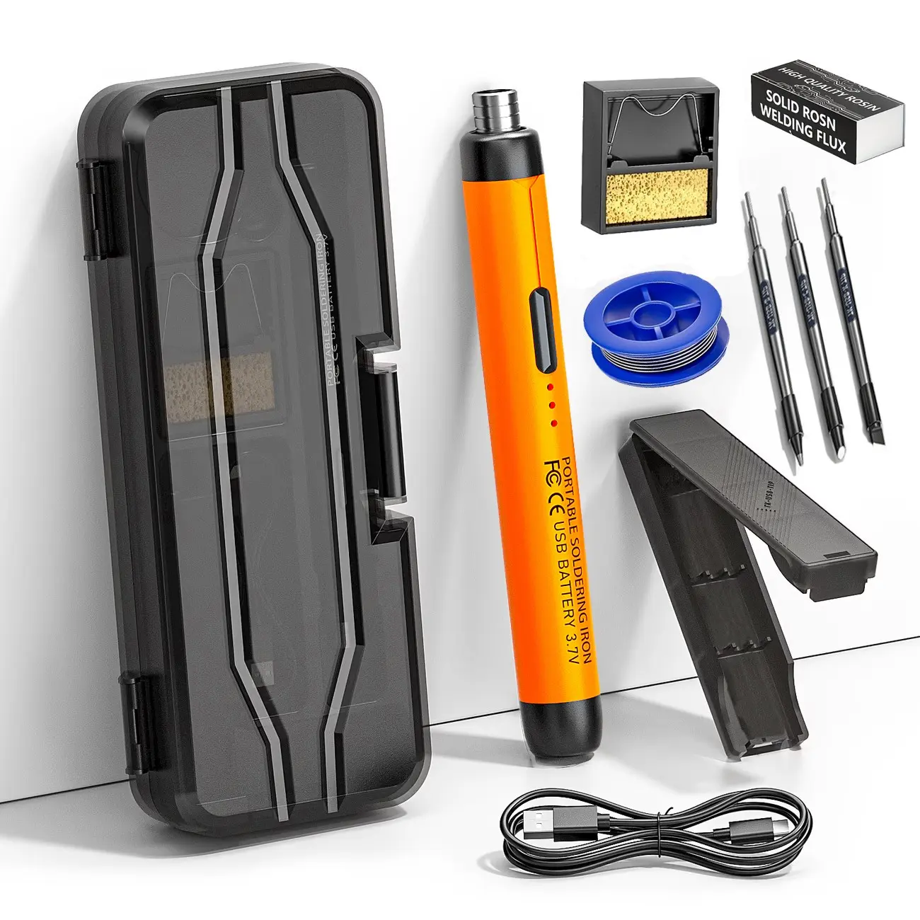 Wireless Cordless USB Soldering Iron Kit, Includes 3 Solder Tips, Rosin, Solder Wire, Stand, Storage Box, Dual Power Battery Operated, Soldering Station, Diy Soldering Kit, Soldering Tool