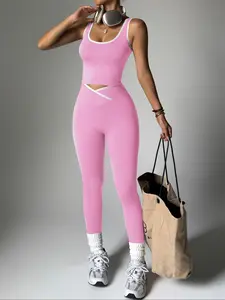 Women's Seamless Braless Vest & Leggings Set, Comfortable Yoga Gym Wear, All-Season Tight-Fit Sportswear Below Ankle Length