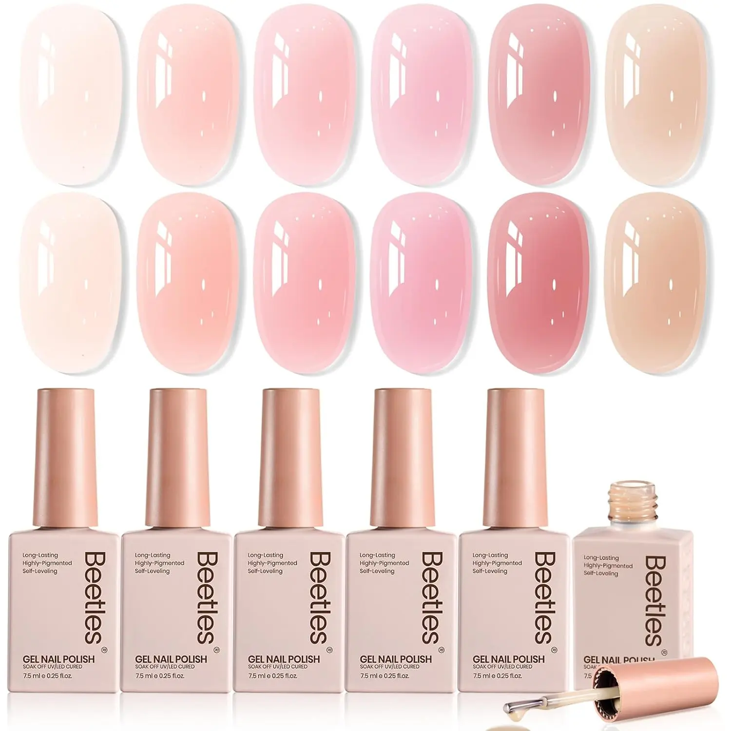 Beetles Jelly Gel Nail Polish Set, 6 Colors Jelly Gel Polish Nude Pink Gel Neutral Nail Art Design Translucent Gel Nail Kits Soak Off Uv Nail Lamp Cured Nail Manicure DIY Home for Women