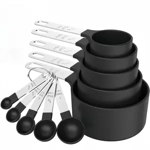 10pc Stainless Steel Measuring Cups & Spoons Set - Nesting Baking Tools for Dry/Liquid Ingredients, Space-Saving Kitchen Essentials (Dishwasher Safe, Black)