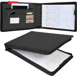 Zippered Business Checkbook Binder for Business Checks, 7 Ring Check Binder for 9x13 Sheets,600 Checks Capacity, PU Leather Portfolio with Zipper Pouch & Storage Organizer