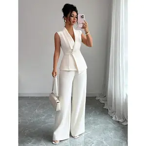 Women's Spring & Fall Slim-Fit Commuter Set, Woven Fabric Long Pants Suit, Regular Fit Top & Bottom Ensemble