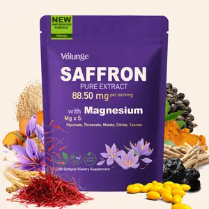 Volunge Saffron Supplement 88.5mg with 5 Types of Magnesium – Energy, Mood, Focus & Eye Health – Non-GMO, Vegan – 240 Softgels