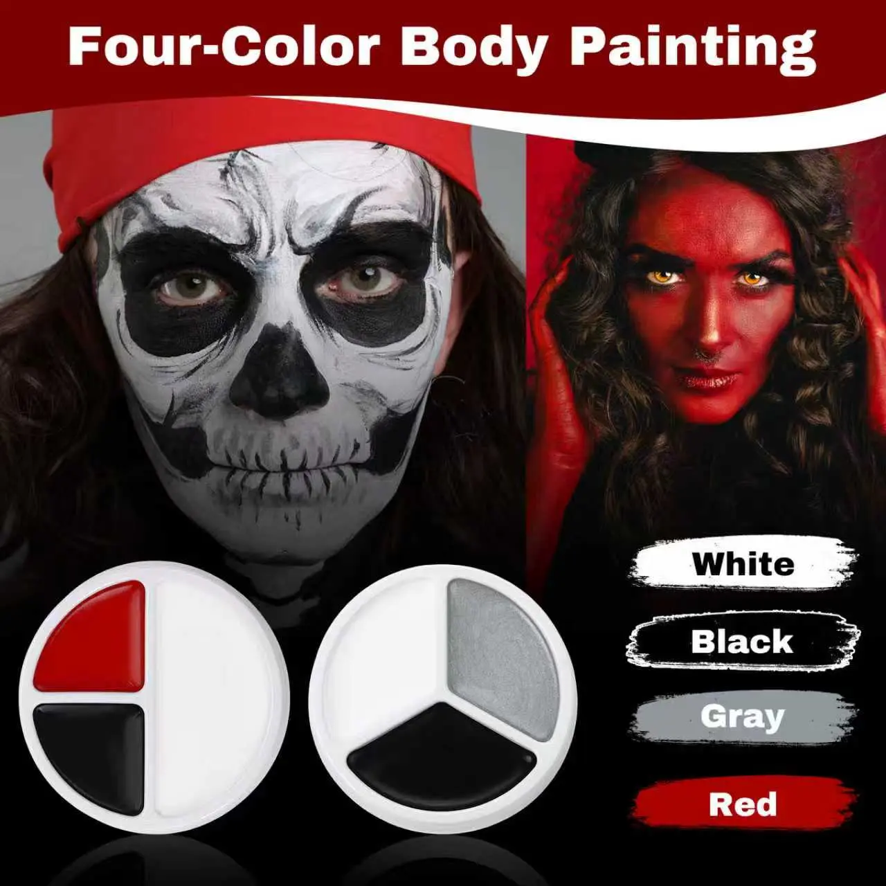 COLORARTS Professional 3-Color Cream-Based Cosmetic Face Paint Wheel, Silky Smooth Compact Easy-to-Carry Gentle Full-Coverage Waterproof, Black White Gray for Halloween Gothic Zombie Cosplay (Toys & Hobbies DIY Painting Supplies)