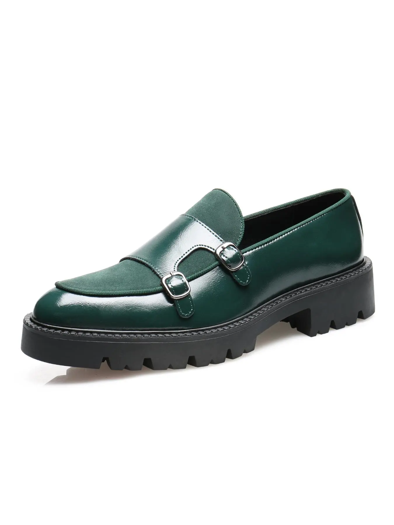 Men's Fashionable Patchwork Design Double Buckle Design Flat Loafers, Casual Comfortable Solid Color Slip on Shoes for Daily Wear, Male All-match Round Toe Shoes for Daily Wear, PU Leather Shoes, Footwear