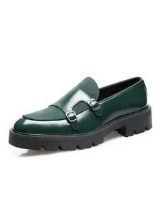 Men's Fashionable Patchwork Design Double Buckle Design Flat Loafers, Casual Comfortable Solid Color Slip on Shoes for Daily Wear, Male All-match Round Toe Shoes for Daily Wear, PU Leather Shoes, Footwear