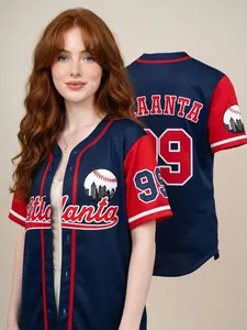 Atlanta Baseball Jersey, City Skyline Shirt, Red and Navy Sports Jersey, Number 99 Team Style, Urban Streetwear for Men