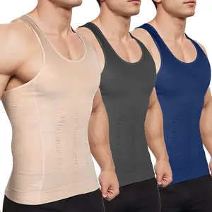 3 Pack Menswear Compression Shapewear Body Shaper Muscle Stretch Comfortable  Sports Stretchy Tank Tops Vests Shirt for All Seasons Soft Knitted Suit Nylon Breathable Formal Spandex Fabric