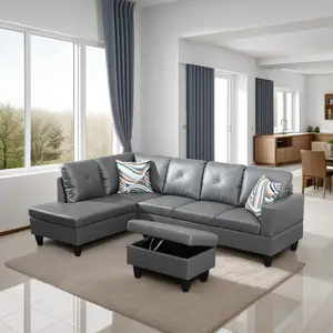 Dark Grey Faux Leather 3-Piece Sofa Set, Modern Compact Couch with Easy-Care Upholstery for Living Room & Apartment