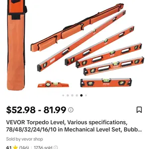 Vevor Torpedo Level Set - Various Specifications 78/48/32/24/16/10 in Mechanical Level Set Bubb Sold by vevor shop