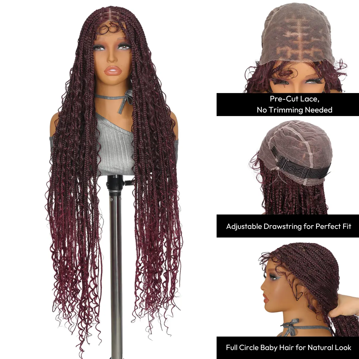 SuperNova #1B/Bug 36 Inches Full Lace Premium Synthetic Fiber Bohemian Box Braided Wigs Knotless #SummerVibes