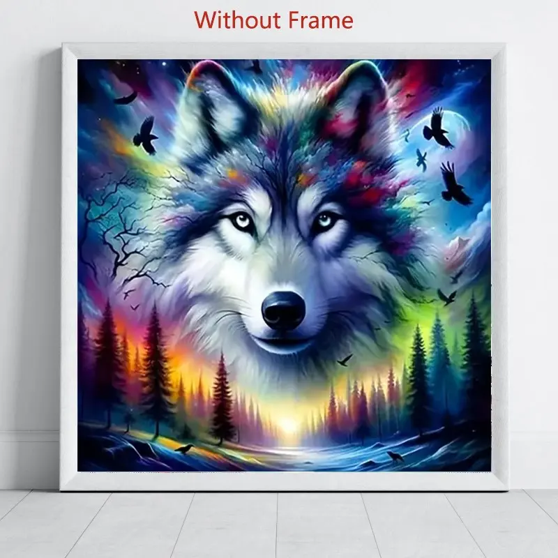 Large Wolf Pattern Aurora Animals Diamond Painting Kit, Diamond Pattern Design, Adult DIY 5D Diamond Art, Home Wall Decor, Perfect Gift for Holidays