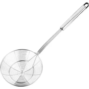 Solid Stainless Steel Spider Strainer Skimmer Ladle for Cooking and Frying, Kitchen Utensils Wire Strainer Pasta Strainer Spoon, 5.4 Inch Hanging Plastic Draining Oil Scoop Sturdy