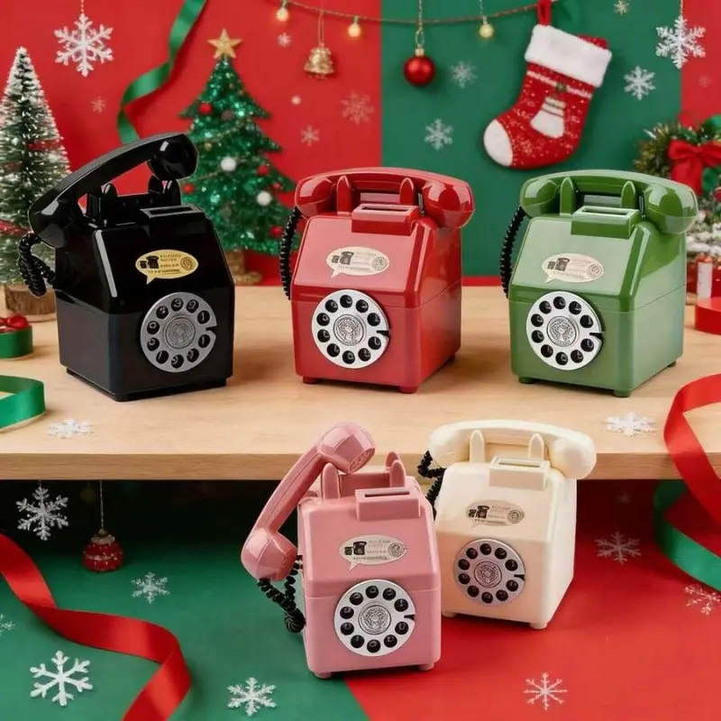 Retro Phone Shape Piggy Bank - High-Capacity Large Plastic Coin Box, Cash Coin Jar, Unisex Pretend Play Toy for Holiday, Birthday Gifts, Creative Pretend Play Toy, Large Capacity