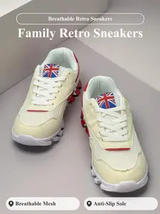 Family Matching British Flag Sports Shoes, Vintage Casual Design, Breathable Mesh, Stripe Decoration, Anti-Slip Sole