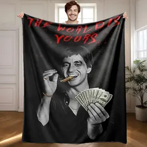 1 piece Scarface movie poster - symbols of wealth and power themed flannel blanket - Oversized fluffy warm sofa blanket, suitable for beds and sofas, modern geometric pattern design, all-season use, digital printing, 100% polyester material