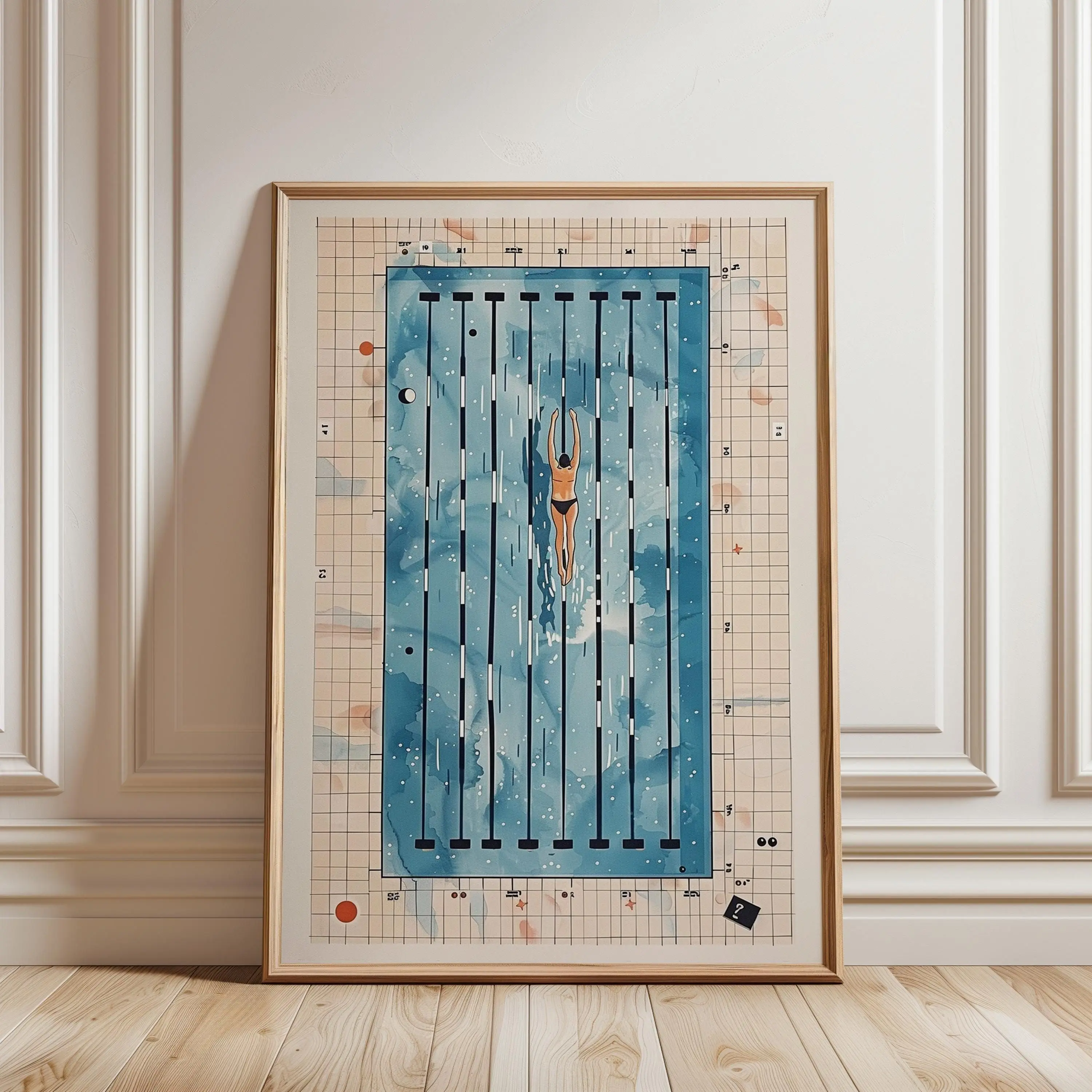 [SALE UP TO 40%] [Unframed] Swimming Poster, Minimalist Swimmer, Blue Wall Art, Vertical Decor