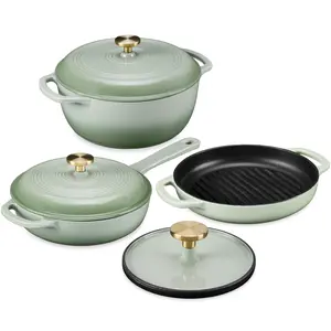 Best Choice Products 6-Piece Enameled Cast Iron Cookware Set, 6QT Dutch Oven W/ Lid, 2QT Skillet W/ Lid, Grill Pan, Grill Press Best Choice Products 6-Piece Enameled Cast Iron Cookware Set, 6QT Dutch Oven W/ Lid, 2QT Skillet W/ Lid, Grill Pan, Grill Press