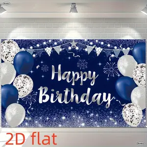 Elegant Navy & Silver Birthday Backdrop Premium 100% Polyester Soft Glitter Photography Banner with Stars Balloons & Happy Birthday Text Perfect for Men's Women's Celebrations Photo Booths Party Decor