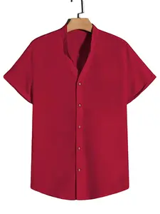 Men's Collared Short Sleeve Button Shirt, Casual Plain Lightweight Summer Shirt, Loose-Fitting Long Clothing, Comfortable Daily Wear