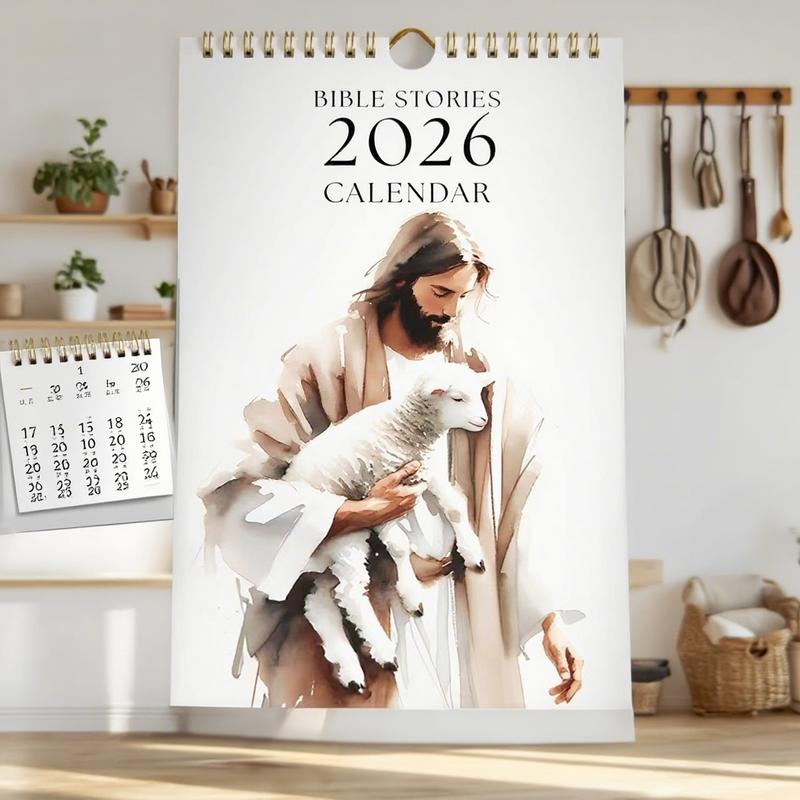 2026 Jesus and Lamb Calendar, Printable Bible Poster Image Calendar, Living Room Decor, Bedroom Modern Decoration