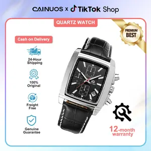 Black-face Men's Sports Chronograph Watch, Fashionable Multifunctional Square Dial, Quartz Movement, Waterproof Leather Strap, 40mm Case - Elegant Timepiece for Business & Outdoor Activities