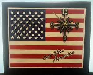 Quartz Flag Clock "God Bless America" - 10" x 12" Hand-Crafted in USA Precision Quartz Movement Wall Clock with American Flag Design