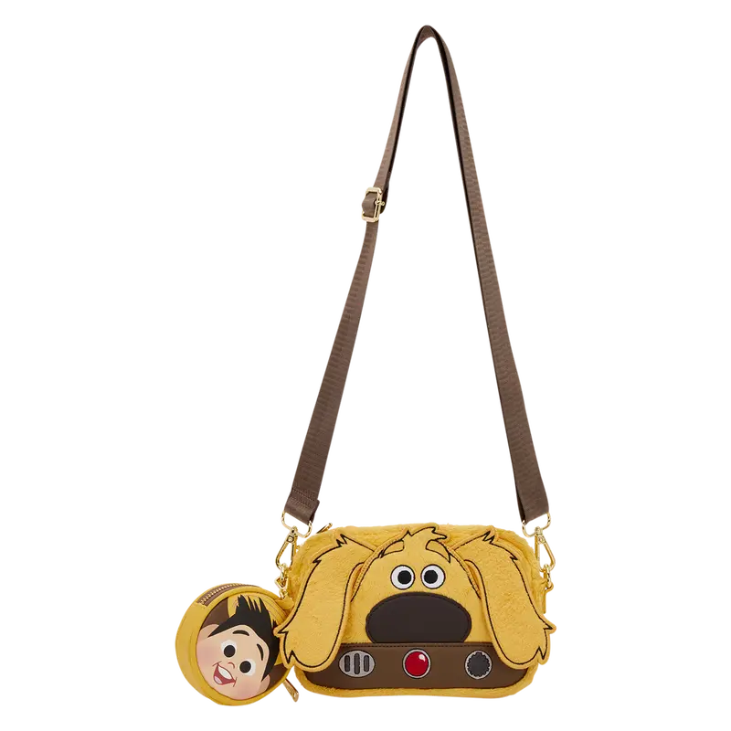 Loungefly Dug Faux Fur Embroidered Casual Shoulder Bag - 19Cm × 10Cm × 3.1Cm, Crossbody Purse with Fluffy Front, Detachable Coin Bag, Adjustable Shoulder Strap, Polyurethane Trim